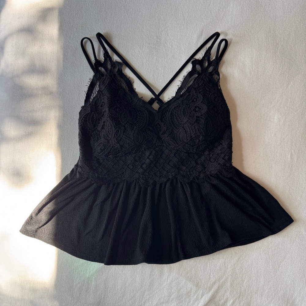 No Boundaries Lace Peplum Cami Top S Strappy Smocked Back Whimsigoth Y2K Grunge